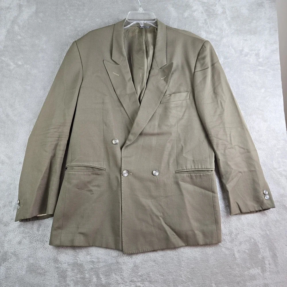 Vintage Lizi Rossi Blazer Men Olive Green Wool Double Breasted Pura Lana Vergine